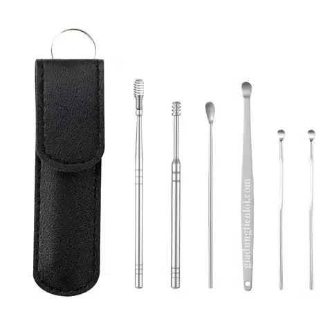 Bộ dụng cụ lấy ráy tai - hàng cao cấp - túi da màu vàng - Ảnh 3